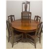 Image 1 : Round Oak Dining Table with Pedestal Base and Five Matching Chairs