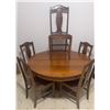 Image 2 : Round Oak Dining Table with Pedestal Base and Five Matching Chairs