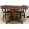 Image 5 : Round Oak Dining Table with Pedestal Base and Five Matching Chairs
