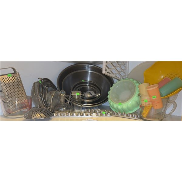 Kitchen Utensils and Bakeware Lot with Mixing Bowls and Measuring Cups