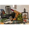 Image 4 : Kitchen Tools and Utensils Lot Including Roasting Pan, Knives, Peelers, and Frog Sponge Holder