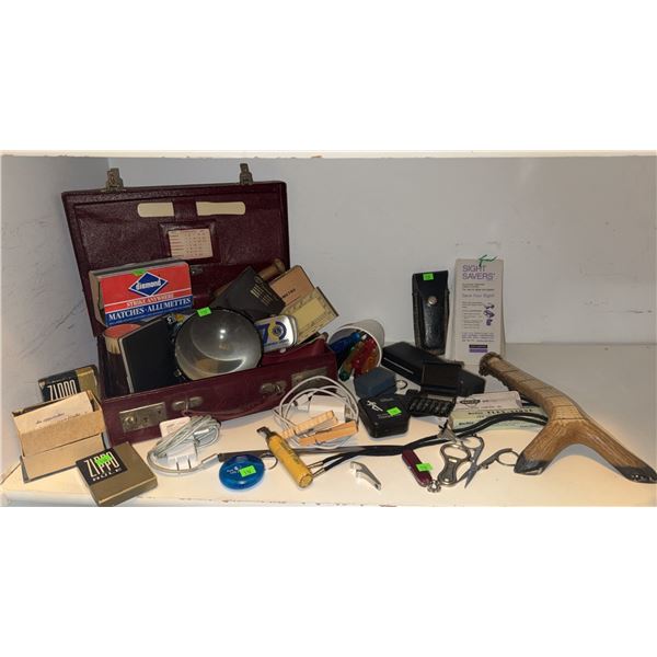 Vintage and Everyday Items Lot with Suitcase