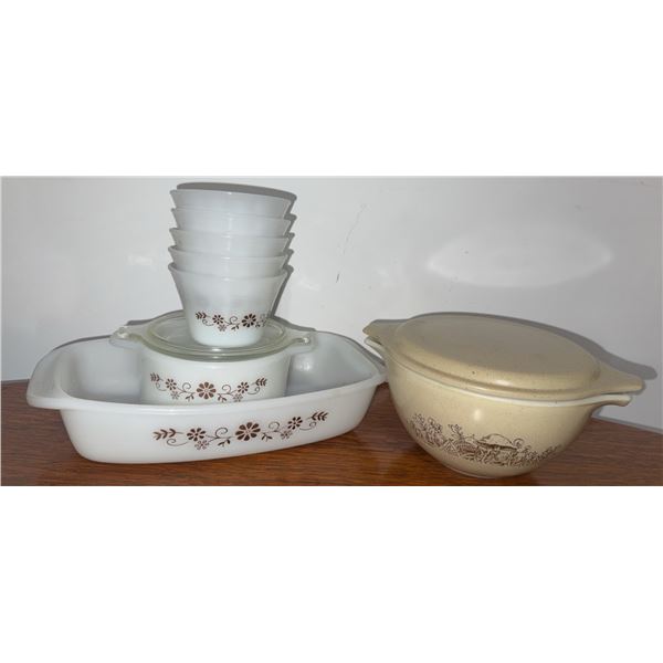 Pyrex Mixing Bowl and Bakeware Set, Butterfly Gold and Woodland Patterns