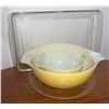 Image 2 : CorningWare Blue Cornflower Casserole Dishes and Pyrex Yellow Mixing Bowls
