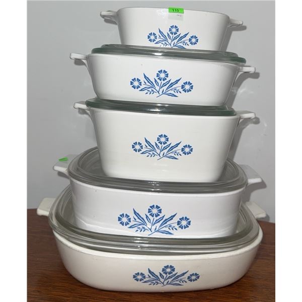 CorningWare Blue Cornflower Baking Dish Set with Glass Lids, Five Pieces