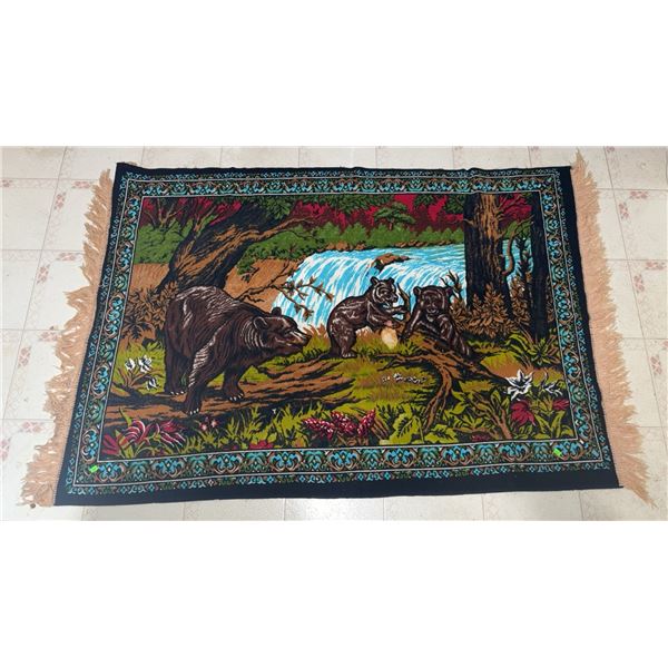 Woven Wall Tapestry Depicting Bears in Forest Scene