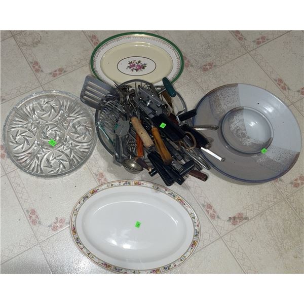 Serving Platters and Mixed Kitchen Utensils Collection