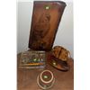 Image 1 : Four Items: Pyrography Wood Owl Plaque, Wooden Mantel Clock, and more