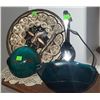 Image 1 : Decorative Ceramic Plate, Arizona Souvenir Dish, and Blue Glass Bowl With Metal Handle and Spoon