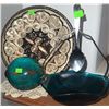 Image 2 : Decorative Ceramic Plate, Arizona Souvenir Dish, and Blue Glass Bowl With Metal Handle and Spoon