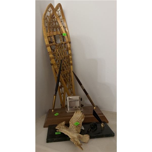 Wooden Snowshoes and Desk Pen Holders with Perpetual Calendar