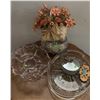Image 1 : Three Cut Glass Serving Dishes and Flower Basket Arrangement