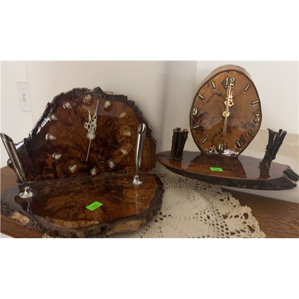 Epoxy Resin Burl Wood Desk Clocks with Pen Holders