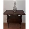 Image 2 : Wood Magazine Rack Table With Glass Decanter and Upholstered Footstool