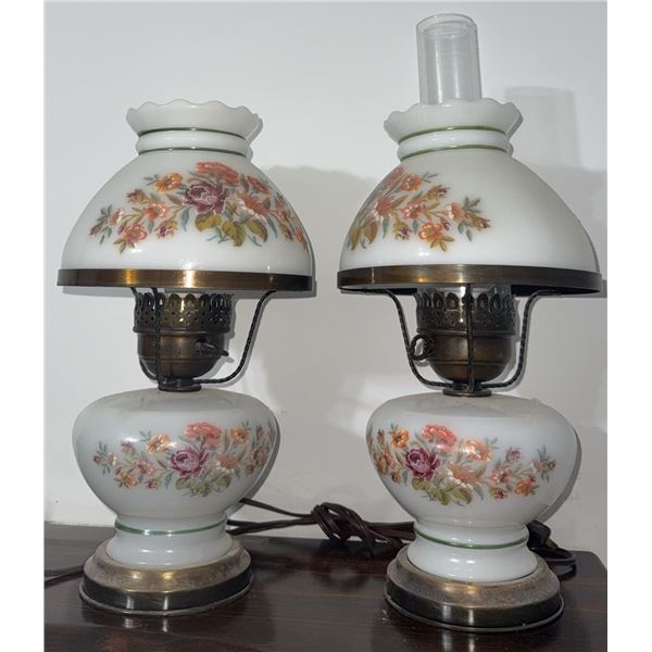 Floral Pattern Milk Glass Electric Table Lamps