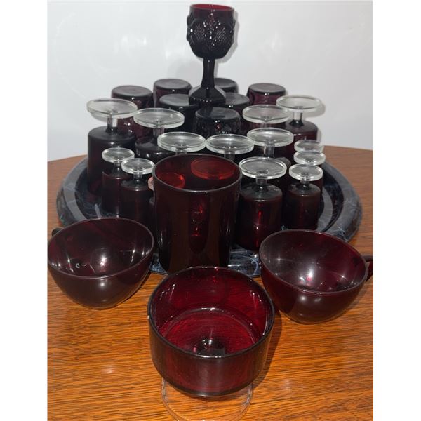 Ruby Red Glass Stemware and Cups Assorted Sizes