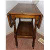 Image 1 : Drop-Leaf Oak Side Table with Lower Shelf and Casters