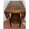 Image 2 : Drop-Leaf Oak Side Table with Lower Shelf and Casters