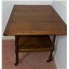 Image 3 : Drop-Leaf Oak Side Table with Lower Shelf and Casters