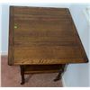 Image 4 : Drop-Leaf Oak Side Table with Lower Shelf and Casters