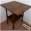 Image 5 : Drop-Leaf Oak Side Table with Lower Shelf and Casters