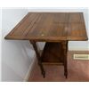 Image 6 : Drop-Leaf Oak Side Table with Lower Shelf and Casters