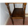 Image 7 : Drop-Leaf Oak Side Table with Lower Shelf and Casters