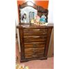 Image 2 : Wooden Tallboy Chest of Drawers with Mirror and Shelf. Items on Chester not included.