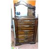 Image 5 : Wooden Tallboy Chest of Drawers with Mirror and Shelf. Items on Chester not included.