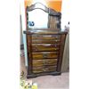 Image 6 : Wooden Tallboy Chest of Drawers with Mirror and Shelf. Items on Chester not included.