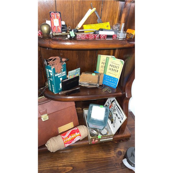 Collectible Desk Items, Razors, Ledgers, Dice, and Tools
