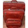 Image 1 : Three-Piece Red Faux Leather Luggage Set with Silver-Tone Hardware
