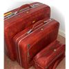 Image 3 : Three-Piece Red Faux Leather Luggage Set with Silver-Tone Hardware