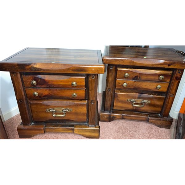 Solid Wood Two-Drawer Nightstands with Brass Handles