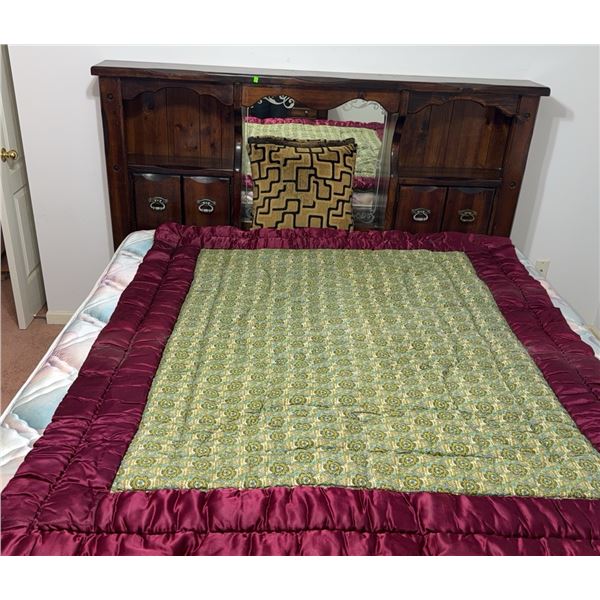 Vintage Waterbed Base Bed with Mattress and Homemade Blanket