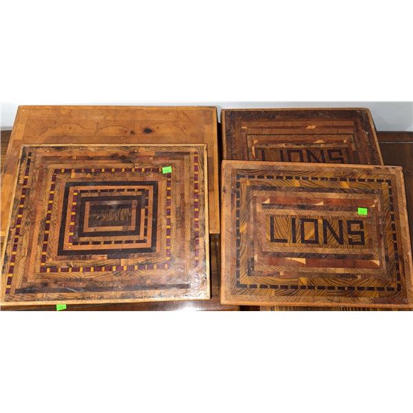 Three Inlaid Wood Cutting Boards, Two with “LIONS” Design