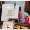 Image 1 : Lot: Block Crystal Wall Art, Books, Trinket Boxes, Coin Purses, and Figurine