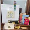 Image 2 : Lot: Block Crystal Wall Art, Books, Trinket Boxes, Coin Purses, and Figurine