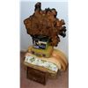 Image 1 : Lot with Citizen 7" Portable DVD Player, Yellow Suitcases, Burl Wood Slab, Lions Plaque, and Linens
