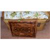 Image 2 : Lot with Citizen 7" Portable DVD Player, Yellow Suitcases, Burl Wood Slab, Lions Plaque, and Linens