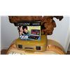 Image 3 : Lot with Citizen 7" Portable DVD Player, Yellow Suitcases, Burl Wood Slab, Lions Plaque, and Linens