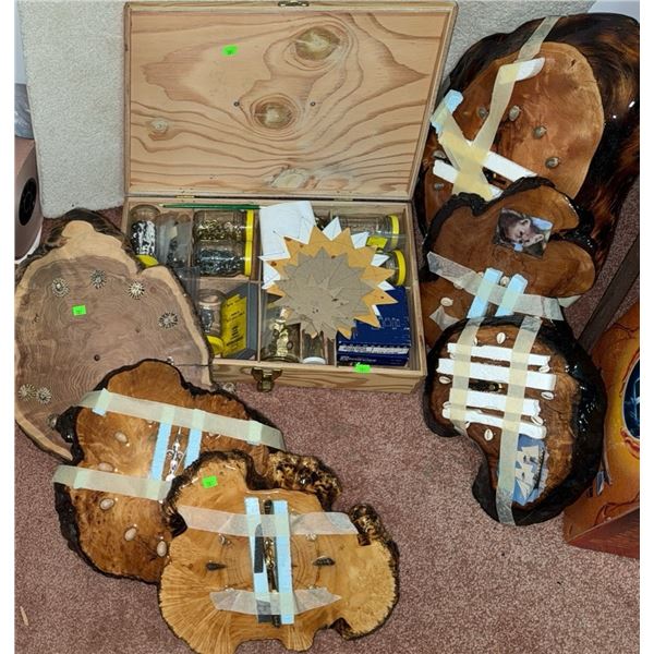 Wood Slabs and Hardware Organizer Box Lot