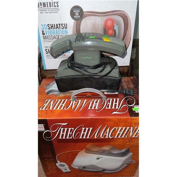 Acuvibe Massager, HoMedics 3D Shiatsu Massage Pillow, Sun Harmony The Chi Machine