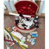 Image 1 : Sewing Basket With Assorted Notions, Zippers, and Trims