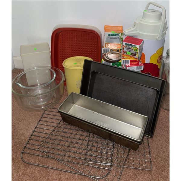 Kitchen Bakeware and Storage Lot with Bernardin Canning Lids