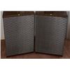 Image 1 : Large Wood Cabinet Stereo Speakers with Patterned Metal Grilles