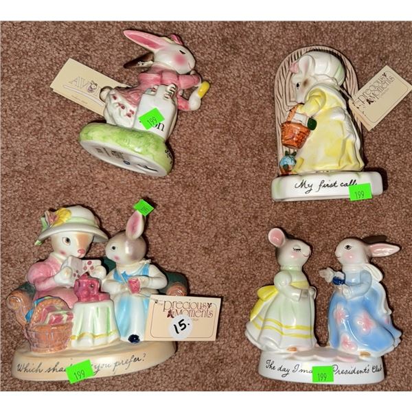 Precious Moments Avon Rabbit and Mouse Porcelain Figurines Set of 4