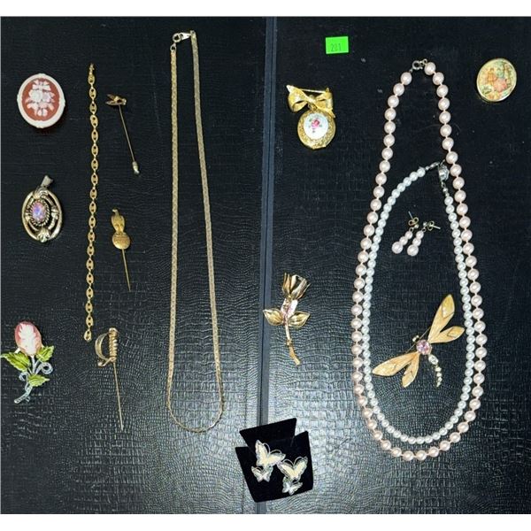 Costume Jewellery Lot Including Brooches, Necklaces, and Pins
