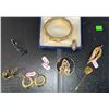 Image 1 : Gold Tone Jewelry Including Bangle, Earrings, Brooches, and Stick Pin