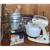 Image 1 : Kitchen Tool Lot: Hamilton Beach Mixer, Aluminum Strainers, Rolling Pins, Apple Slicer, Scale